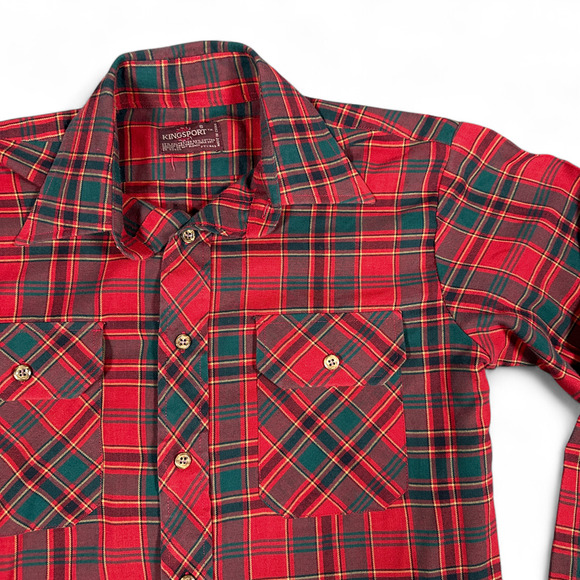 Vintage Kingsport Shirt Adult SMALL Red Green Plaid Sears Classic Outdoor 80s - Picture 2 of 8